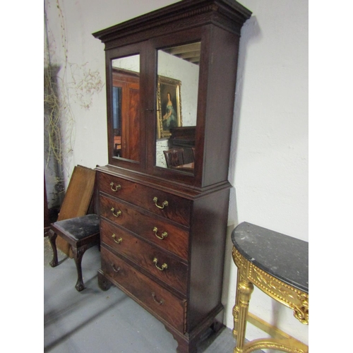 1088 - George III Estate Cabinet Red Walnut with Mirrored Twinned Doors above Four Long Drawers Approximate... 