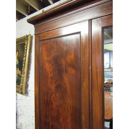 1089 - William IV Figured Mahogany Three Door Wardrobe Mirrored Central Section Approximately 6ft 6 Inches ... 