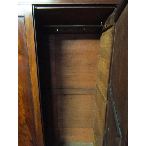 1089 - William IV Figured Mahogany Three Door Wardrobe Mirrored Central Section Approximately 6ft 6 Inches ... 