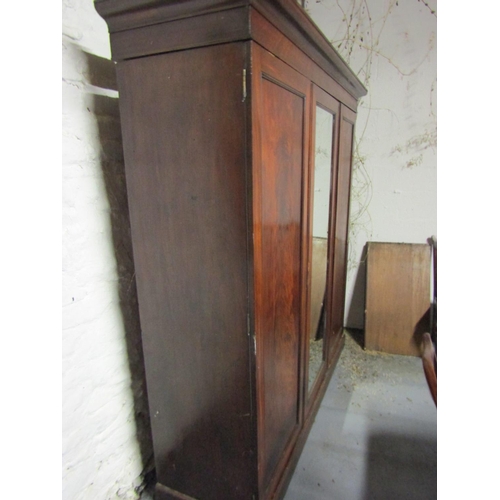 1089 - William IV Figured Mahogany Three Door Wardrobe Mirrored Central Section Approximately 6ft 6 Inches ... 