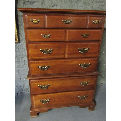 1090 - Mahogany Tall Chest of Two Short and Eight Long Drawers Above Shaped Bracket Supports Approximately ... 