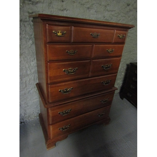 1090 - Mahogany Tall Chest of Two Short and Eight Long Drawers Above Shaped Bracket Supports Approximately ... 