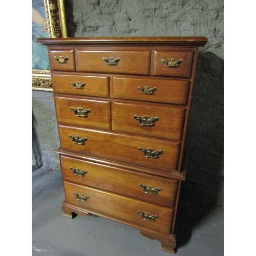 1090 - Mahogany Tall Chest of Two Short and Eight Long Drawers Above Shaped Bracket Supports Approximately ... 