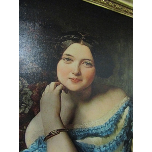 1092 - Gilt Framed Picture Seated Lady in Blue Dress Framed Size Approximately 4ft High x 3ft Wide