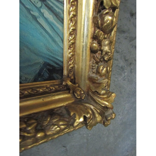 1092 - Gilt Framed Picture Seated Lady in Blue Dress Framed Size Approximately 4ft High x 3ft Wide