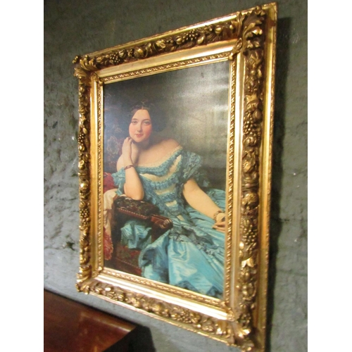 1092 - Gilt Framed Picture Seated Lady in Blue Dress Framed Size Approximately 4ft High x 3ft Wide