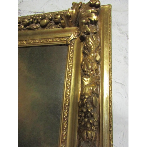 1093 - Matching Gilt Framed Picture Seated Lady in Blue Dress Framed Size Approximately 4ft High x 3ft Wide