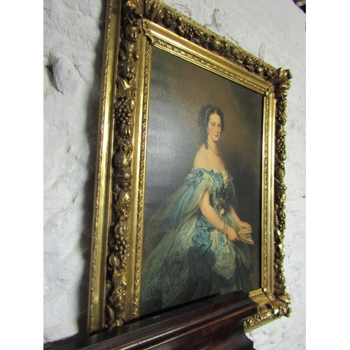 1093 - Matching Gilt Framed Picture Seated Lady in Blue Dress Framed Size Approximately 4ft High x 3ft Wide