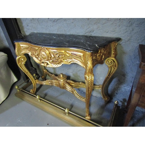 1095 - Marble Top Carved and Gilded Console Table Further Carved Freeze Above Shaped Cabriole Supports Appr... 