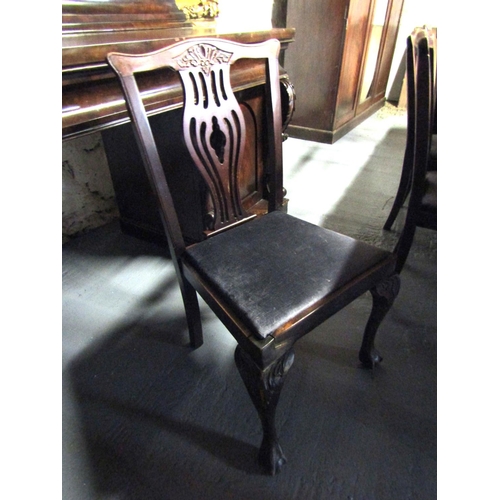 1098 - Set of Thirteen Antique Chippendale Mahogany Dining Room Chairs with Upholstered Seats Above Claw an... 