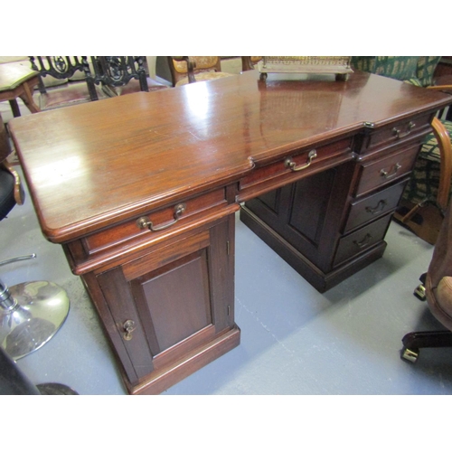 1101 - Mahogany Three Drawer Desk with Cupboard Pedestal Bases Approximately 5ft Wide