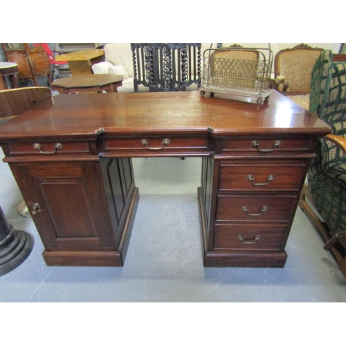 1101 - Mahogany Three Drawer Desk with Cupboard Pedestal Bases Approximately 5ft Wide