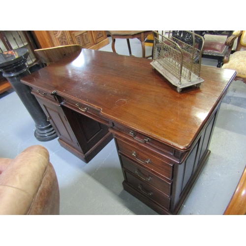 1101 - Mahogany Three Drawer Desk with Cupboard Pedestal Bases Approximately 5ft Wide