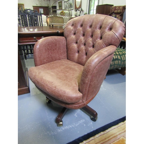 1102 - Leathered Deep Buttoned Upholstered Office Armchair Swivel Base