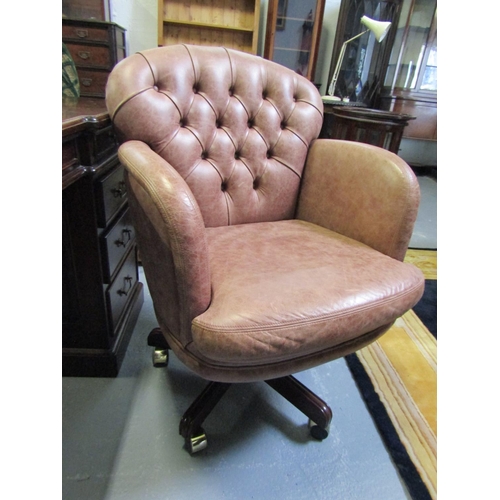 1102 - Leathered Deep Buttoned Upholstered Office Armchair Swivel Base