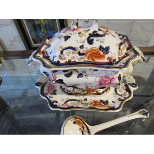 1113 - Masons Ironstone Mandalay Pattern Tureen with Original Cover and Base with Tureen Spoon