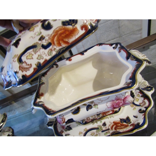 1113 - Masons Ironstone Mandalay Pattern Tureen with Original Cover and Base with Tureen Spoon