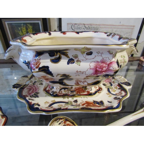 1113 - Masons Ironstone Mandalay Pattern Tureen with Original Cover and Base with Tureen Spoon