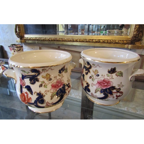 1117 - Two Masons Ironstone Mandalay Pattern Ice Pails Twin Side Carry Handles Each Approximately 8 Inches ... 