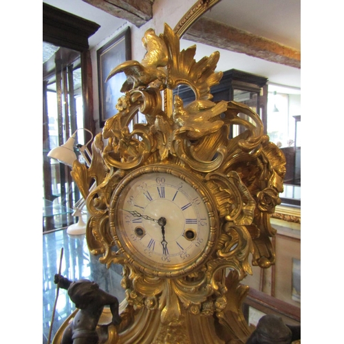 1122 - Antique Ormolu Rocco Form Table Clock Attractively Detailed with Cherub Motif Appliques Roman Numera... 