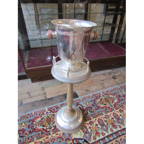 1124 - Silver Plated Ice Bucket on Stand with Full Gallery Rail above Turned Pedestal Base