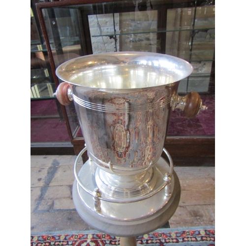 1124 - Silver Plated Ice Bucket on Stand with Full Gallery Rail above Turned Pedestal Base