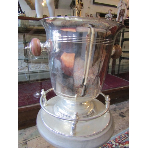 1124 - Silver Plated Ice Bucket on Stand with Full Gallery Rail above Turned Pedestal Base