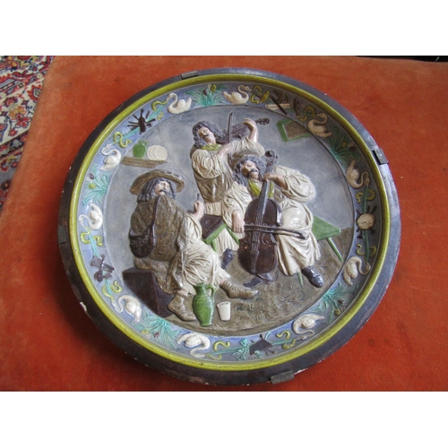 1126 - Majolica Delftware Wall Charger Approximately 12 Inches Diameter Depicting Musical Scene