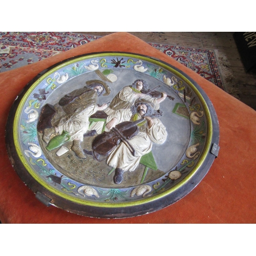 1126 - Majolica Delftware Wall Charger Approximately 12 Inches Diameter Depicting Musical Scene