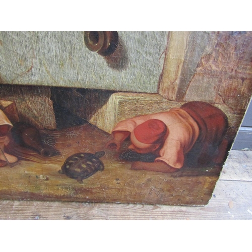 1127 - Victorian Orientalist School Children with Tortoise by Well Oil on Canvas Signed Distinctly Approxim... 