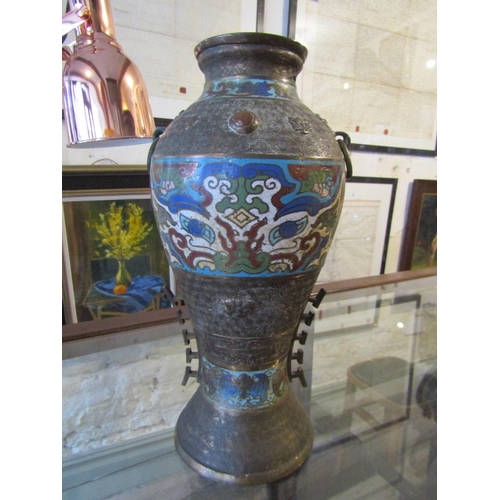 1129 - Chinese Archaic Form Temple Vase Cloisonne Decorated Bronze Approximately 18 Inches High