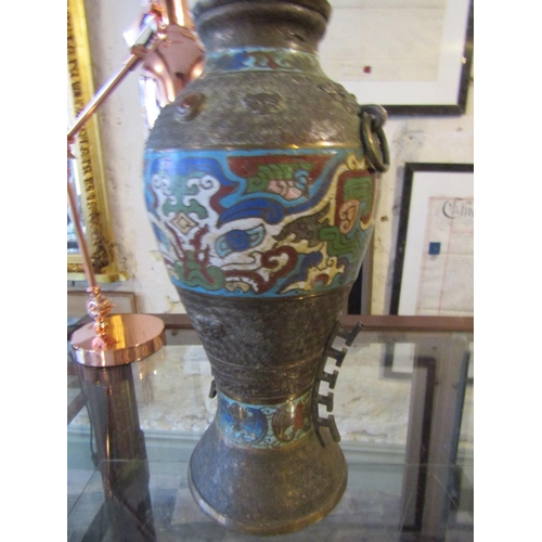 1129 - Chinese Archaic Form Temple Vase Cloisonne Decorated Bronze Approximately 18 Inches High