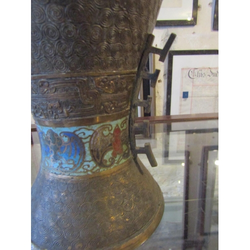 1129 - Chinese Archaic Form Temple Vase Cloisonne Decorated Bronze Approximately 18 Inches High