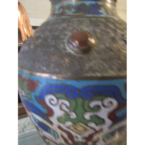 1129 - Chinese Archaic Form Temple Vase Cloisonne Decorated Bronze Approximately 18 Inches High