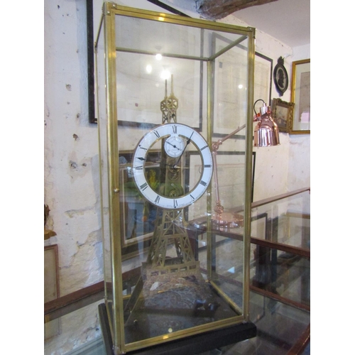 1132 - Eiffel Tower Skeletal Form Clock Under Original Brass Bound Dome Roman Numeral Decorated Dial Dome A... 