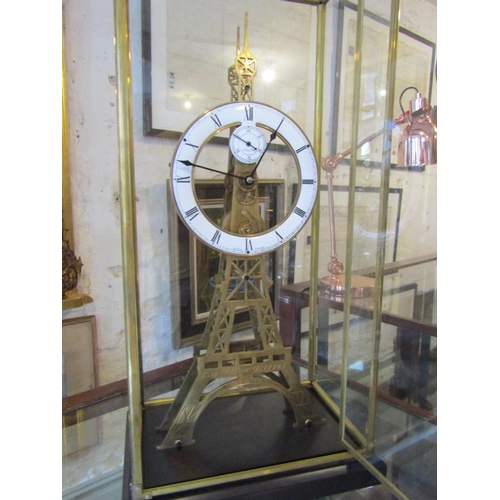 1132 - Eiffel Tower Skeletal Form Clock Under Original Brass Bound Dome Roman Numeral Decorated Dial Dome A... 