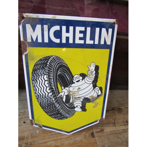 1134 - Michelin Enamel on Tin Garage Advertising Sign Approximately 10 Inches High