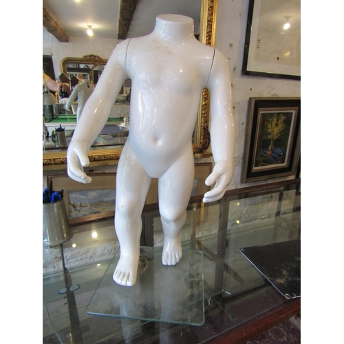 1137 - Vintage Italian Shop Child Form Mannequin Approximately 26 Inches High on Plate Glass Stand