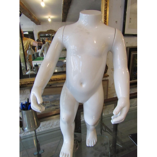 1137 - Vintage Italian Shop Child Form Mannequin Approximately 26 Inches High on Plate Glass Stand