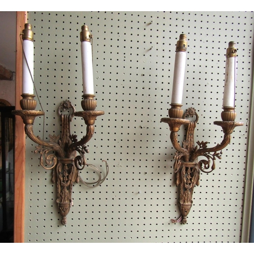 1140 - Pair of Ormolu Twin Branch Side Wall Lights Each Approximately 16 Inches High