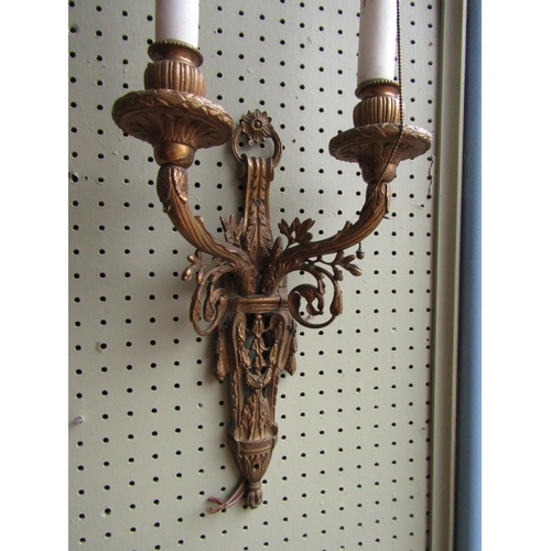 1140 - Pair of Ormolu Twin Branch Side Wall Lights Each Approximately 16 Inches High