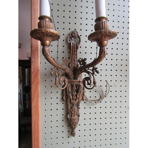 1140 - Pair of Ormolu Twin Branch Side Wall Lights Each Approximately 16 Inches High