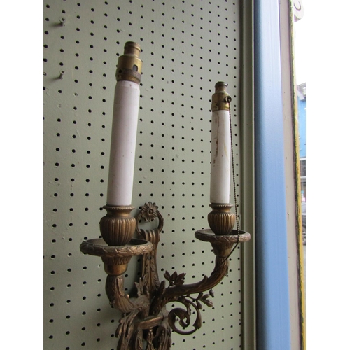 1140 - Pair of Ormolu Twin Branch Side Wall Lights Each Approximately 16 Inches High