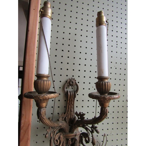 1140 - Pair of Ormolu Twin Branch Side Wall Lights Each Approximately 16 Inches High