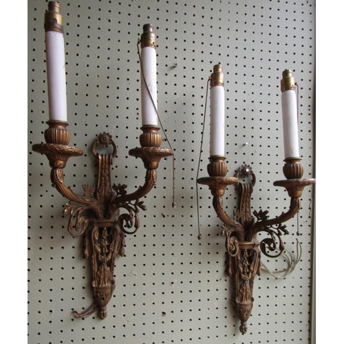 1140 - Pair of Ormolu Twin Branch Side Wall Lights Each Approximately 16 Inches High