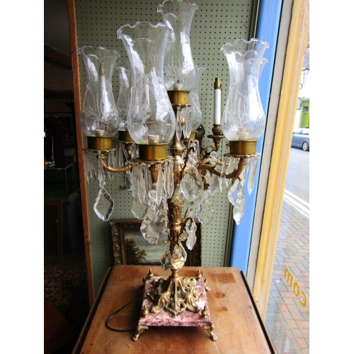 1141 - Ormolu Table Lamp Attractively Detailed Generous Form Approximately 3ft High with Various Crystal Sh... 