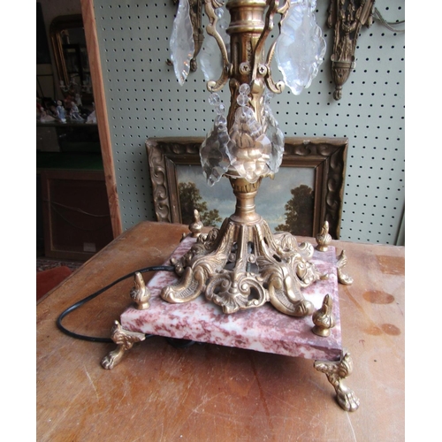 1141 - Ormolu Table Lamp Attractively Detailed Generous Form Approximately 3ft High with Various Crystal Sh... 