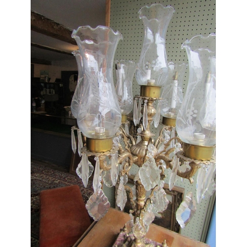 1141 - Ormolu Table Lamp Attractively Detailed Generous Form Approximately 3ft High with Various Crystal Sh... 