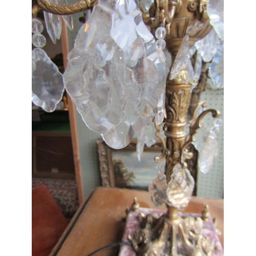 1141 - Ormolu Table Lamp Attractively Detailed Generous Form Approximately 3ft High with Various Crystal Sh... 