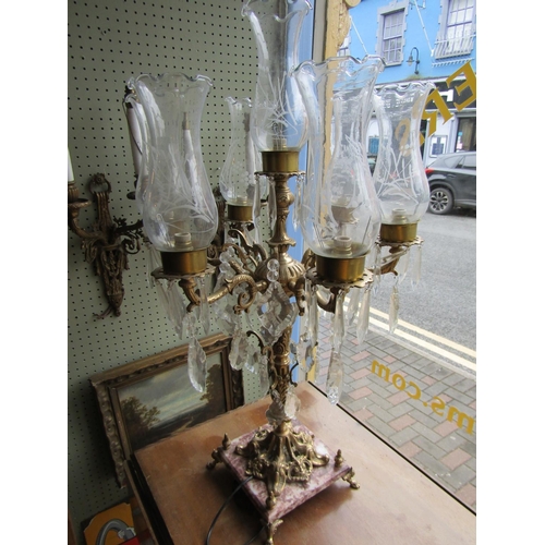 1141 - Ormolu Table Lamp Attractively Detailed Generous Form Approximately 3ft High with Various Crystal Sh... 